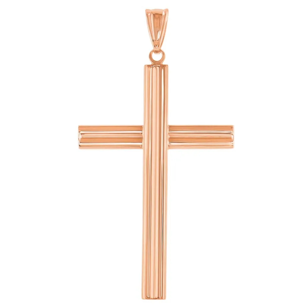 14k Rose Gold Plain Religious Cross Pendant Necklace