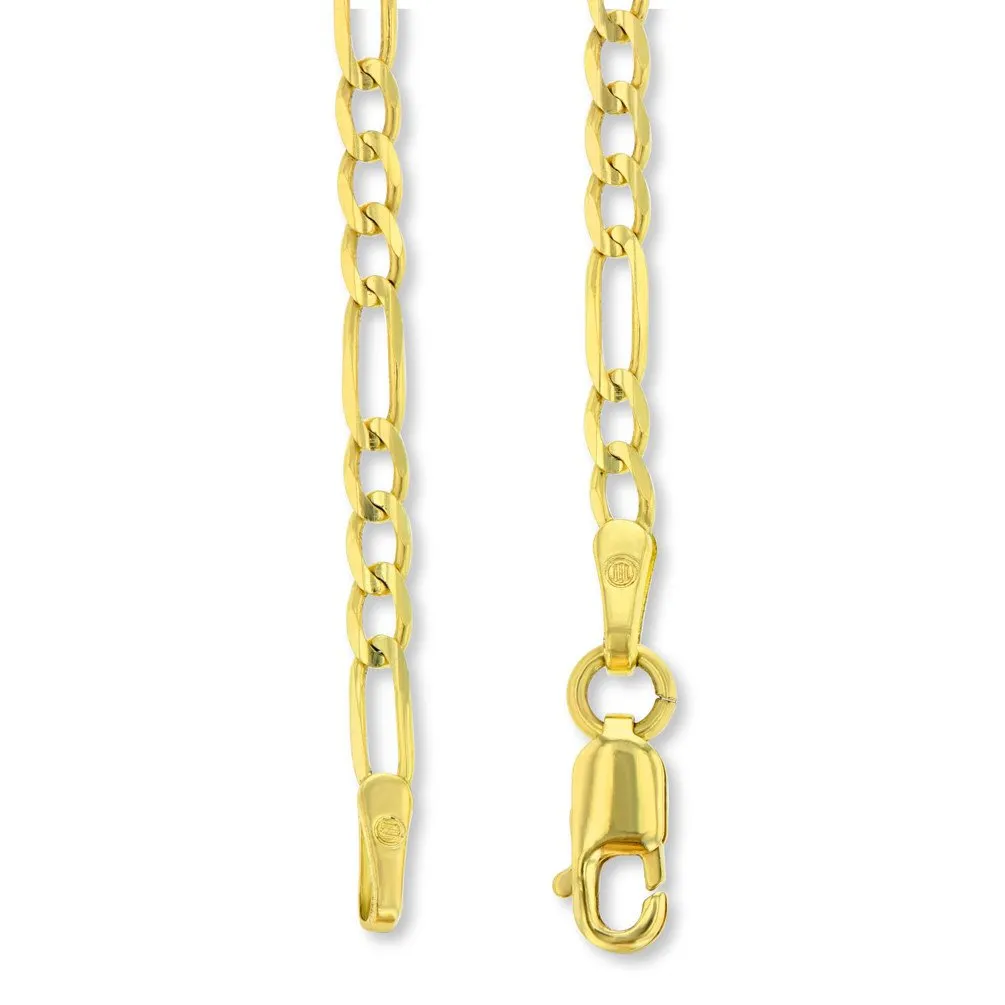 14k Solid Gold Hand Engraved Tree of Life CZ Round Medallion Pendant with Figaro Chain Necklace - Yellow Gold