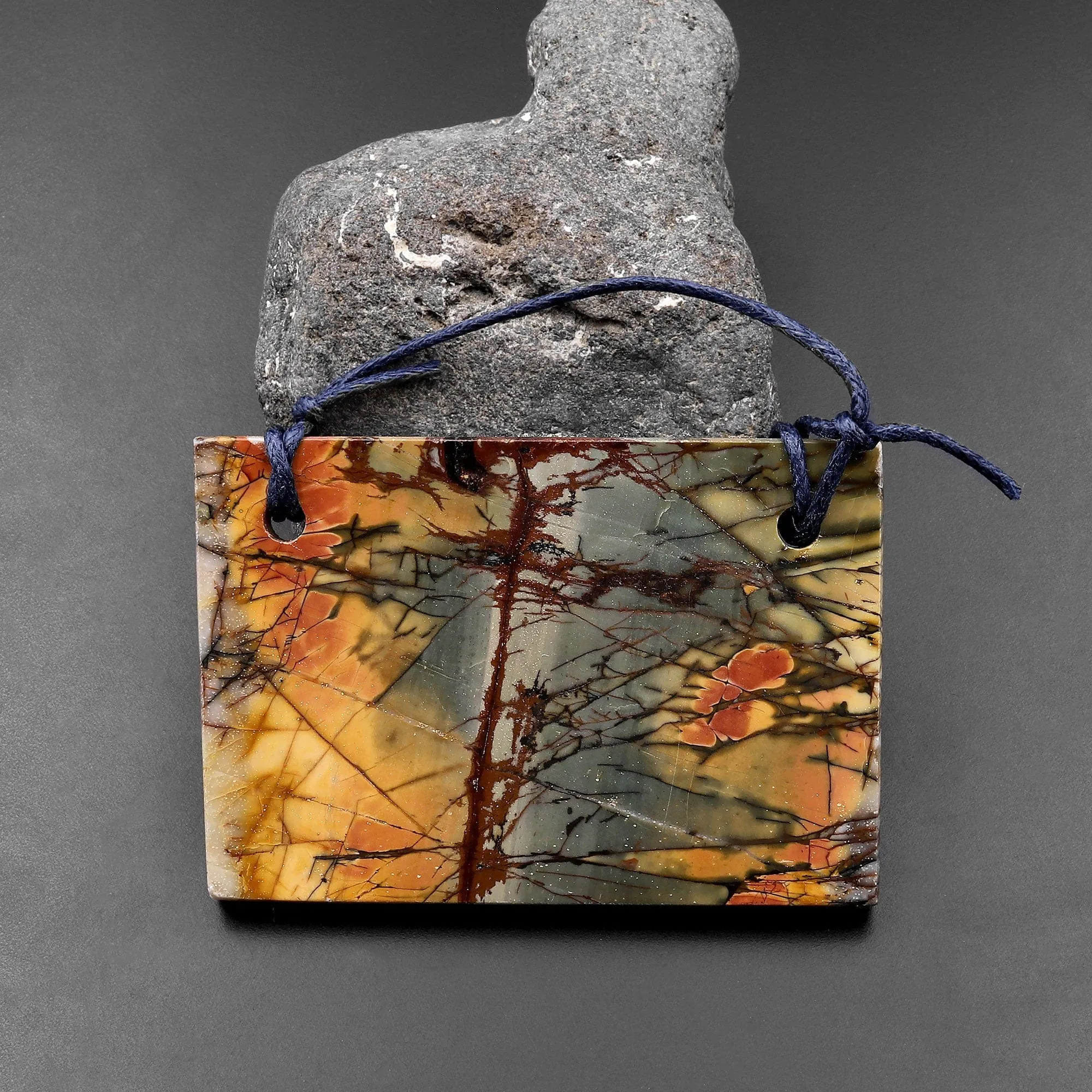 2 Hole Pendant Natural Red Creek Jasper Flat Rectangle Multicolor Picasso Jasper