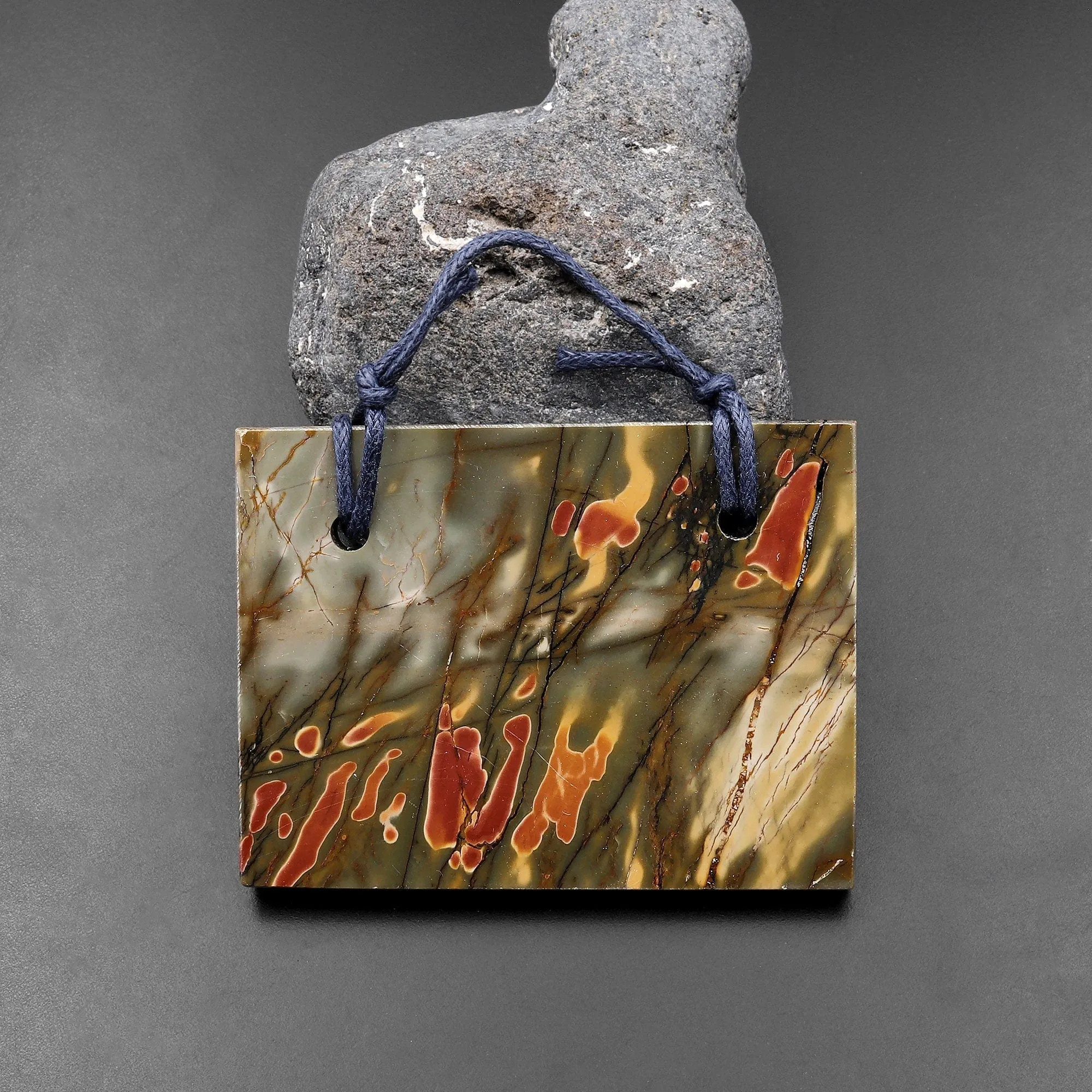 2 Hole Pendant Natural Red Creek Jasper Flat Rectangle Multicolor Picasso Jasper