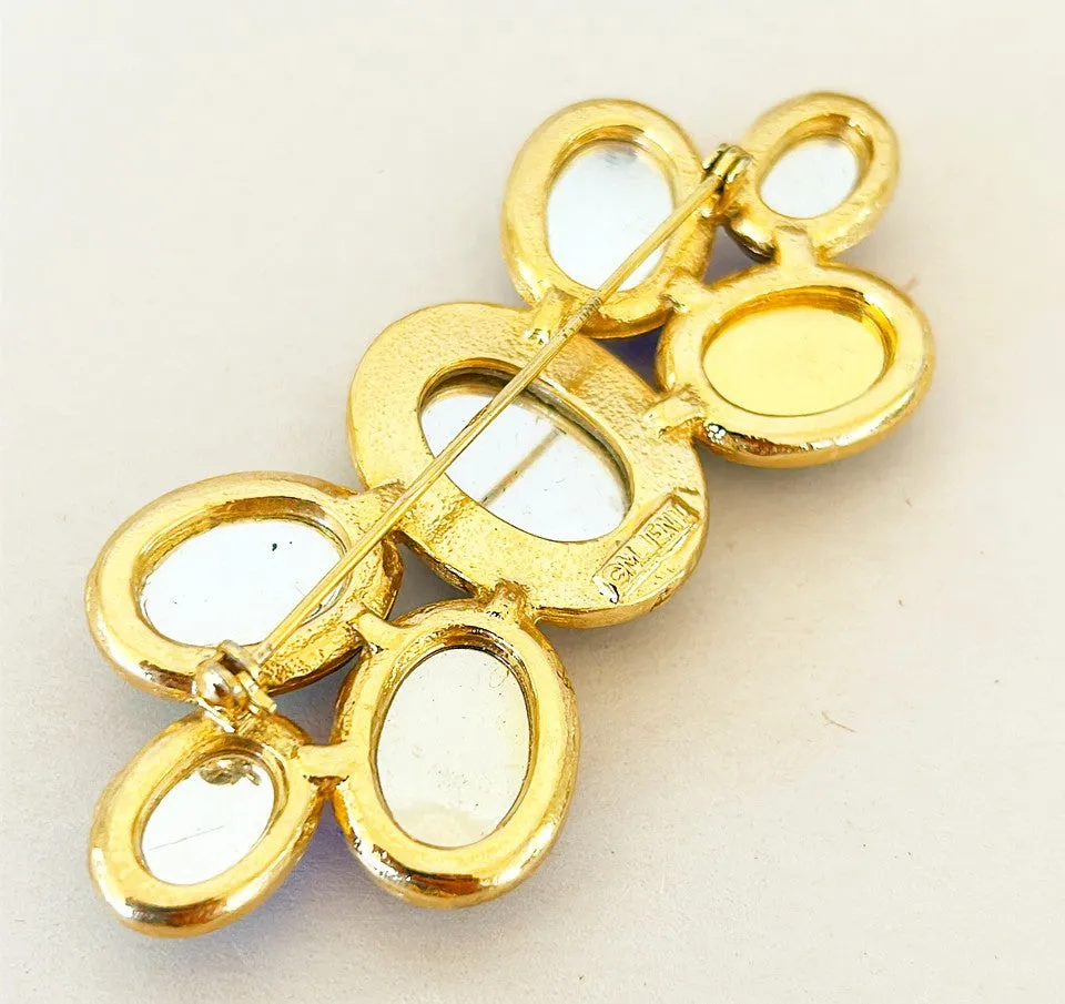 80s signed cabochon multi colored designer brooch
