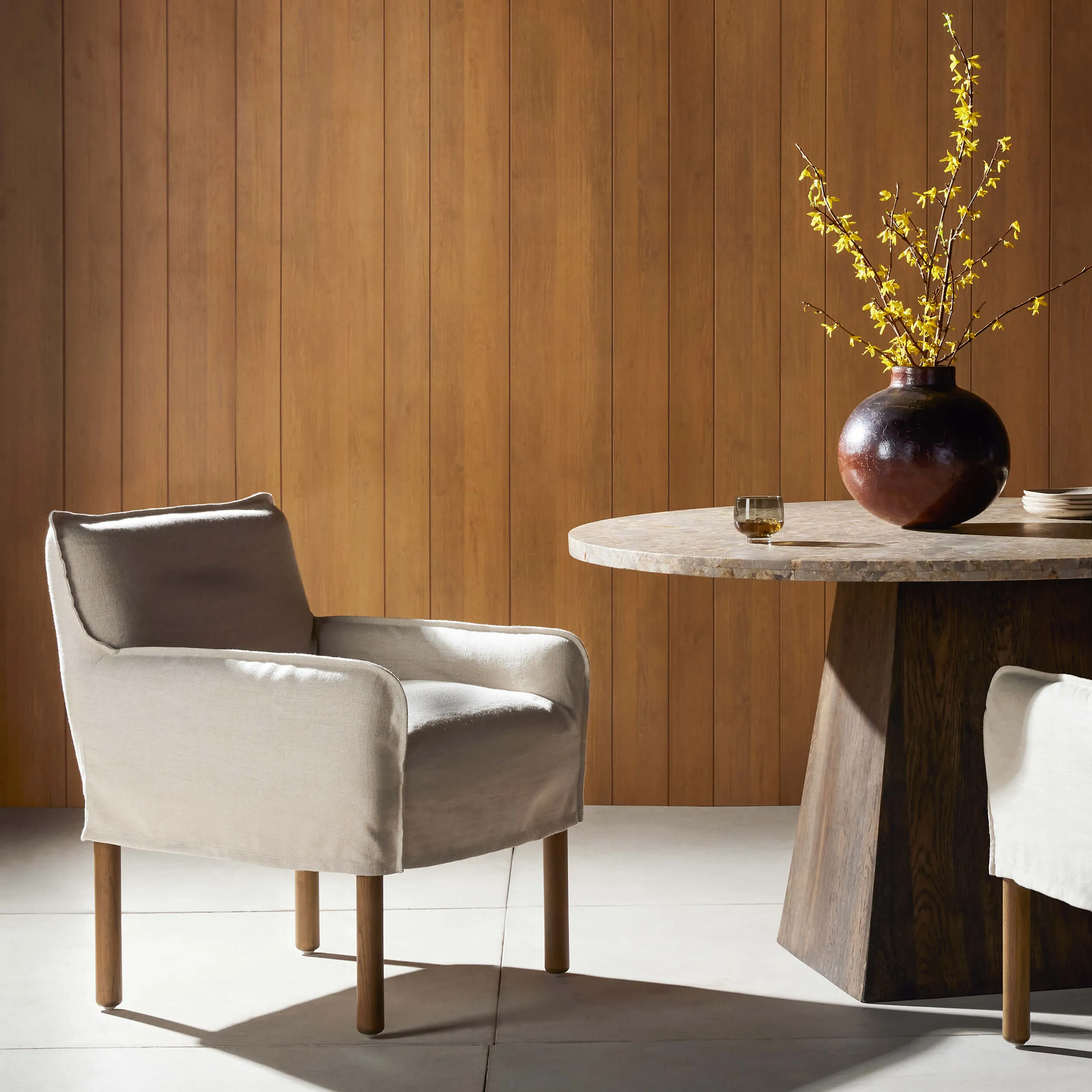 Addington Slipcover Dining Arm Chair, Brussels Natural
