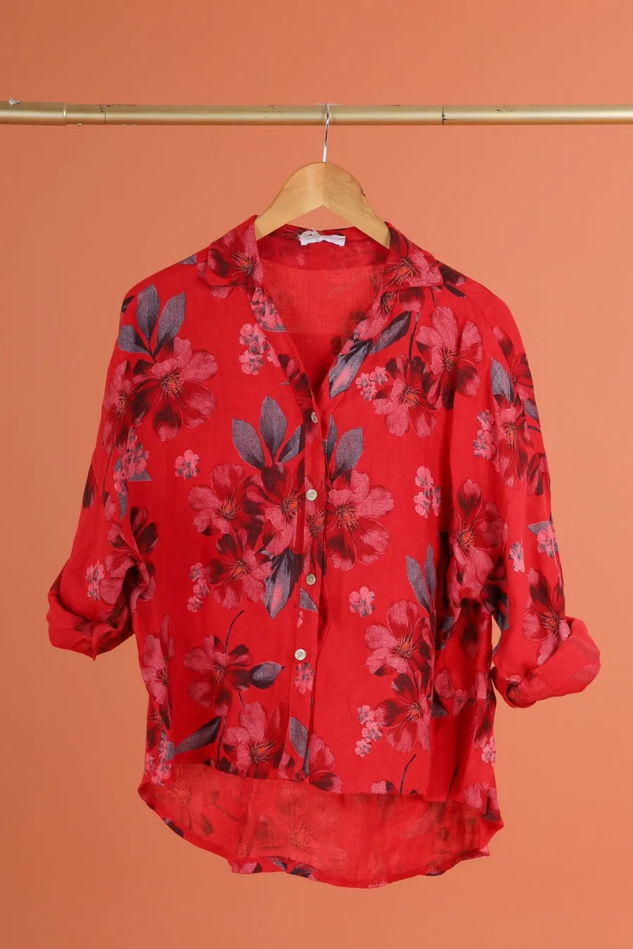 Anne   Kate Womens Belluno Floral Print Linen Button-Up Shirt