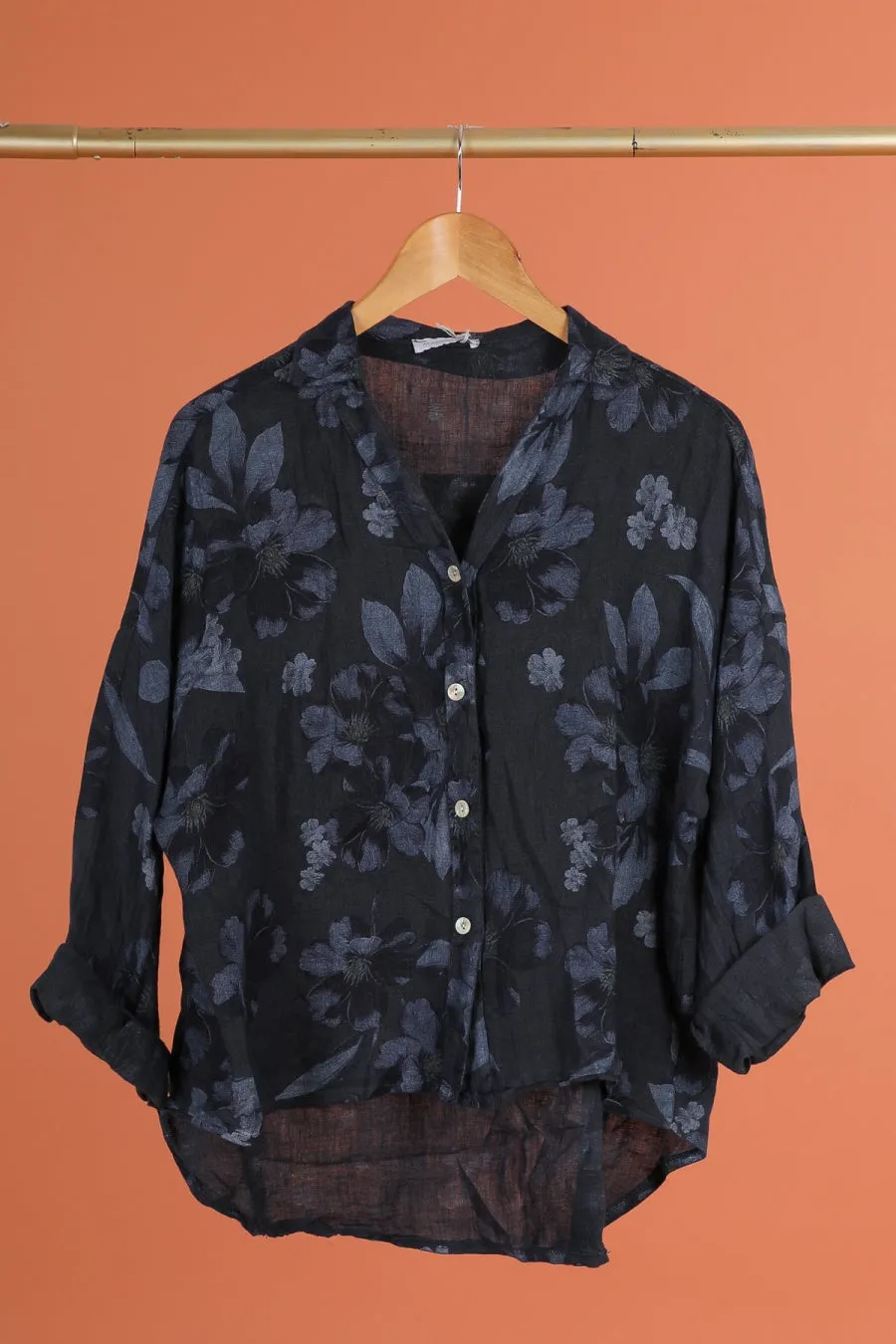 Anne   Kate Womens Belluno Floral Print Linen Button-Up Shirt