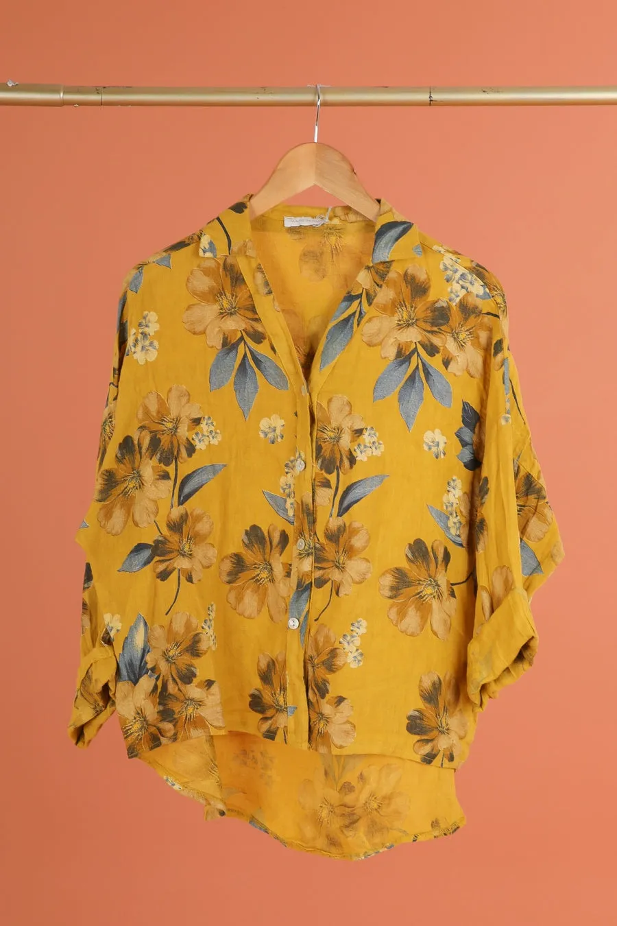 Anne   Kate Womens Belluno Floral Print Linen Button-Up Shirt