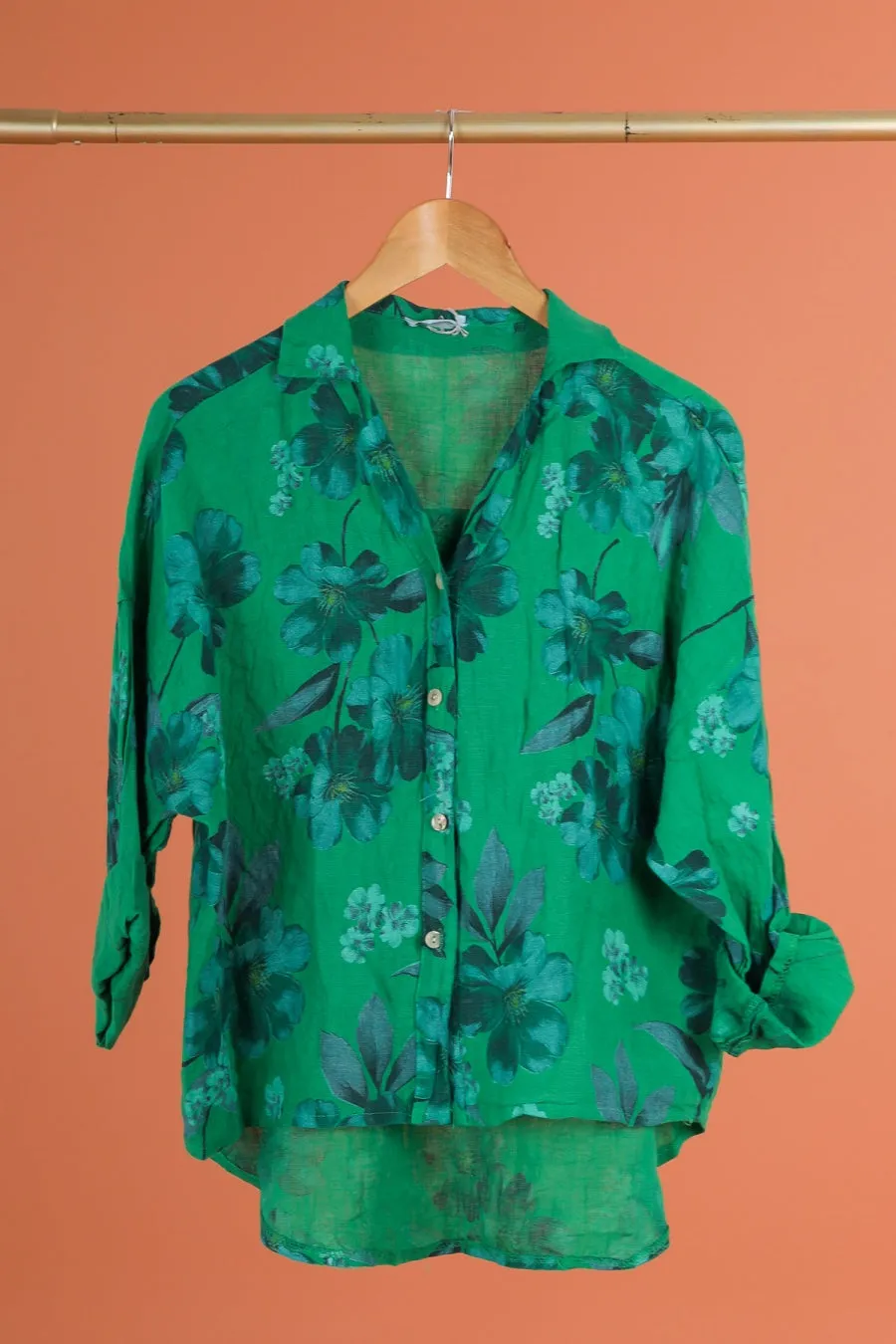 Anne   Kate Womens Belluno Floral Print Linen Button-Up Shirt