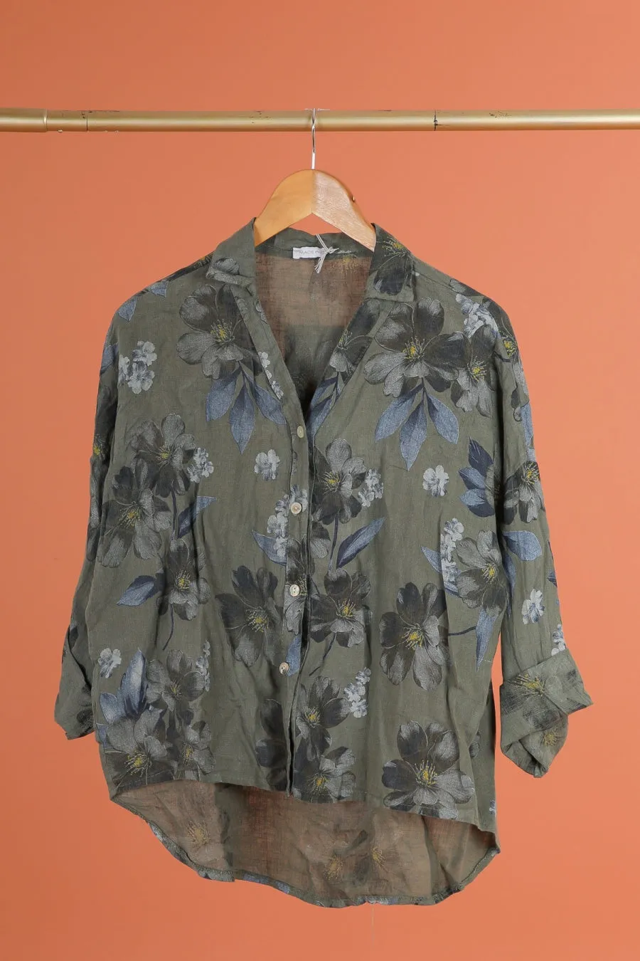 Anne   Kate Womens Belluno Floral Print Linen Button-Up Shirt