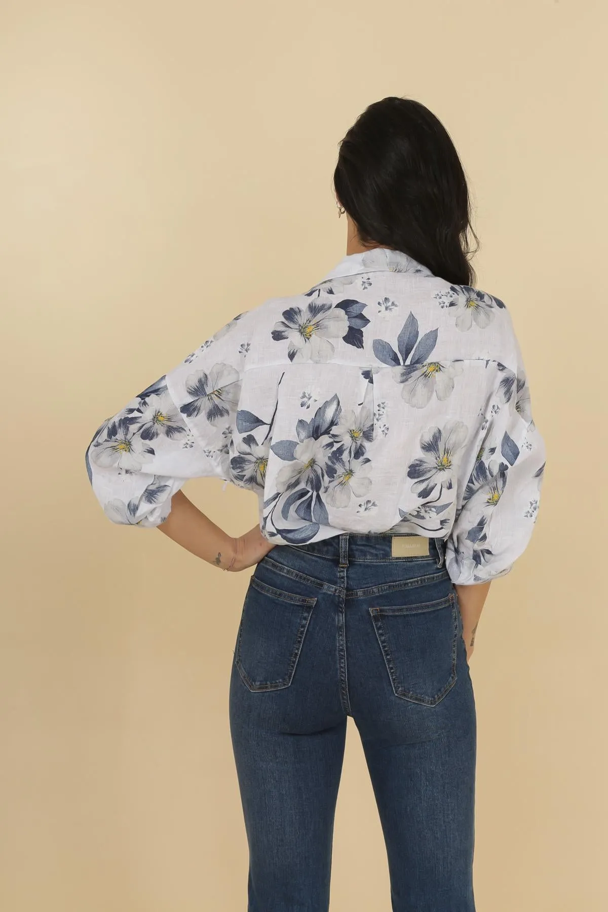 Anne   Kate Womens Belluno Floral Print Linen Button-Up Shirt