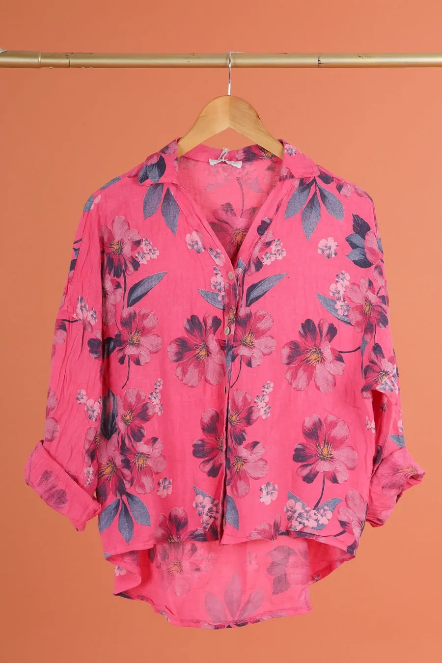 Anne   Kate Womens Belluno Floral Print Linen Button-Up Shirt