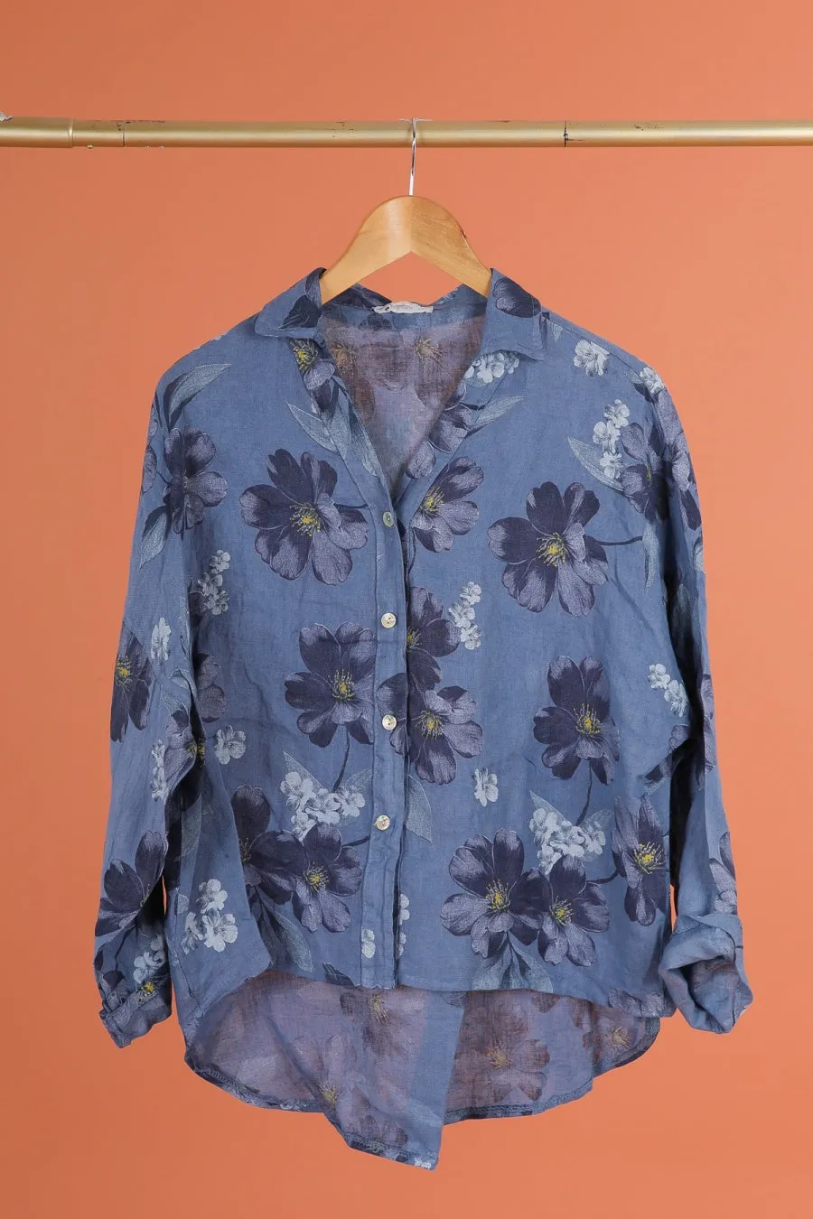 Anne   Kate Womens Belluno Floral Print Linen Button-Up Shirt