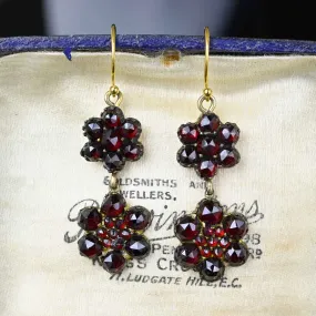 Vintage-Style Bohemian Garnet Cluster Earrings with Antique Floral Design