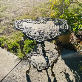 Antique Ornate Brass Italian Two Tier Footed Euro City Scene Lion Table Stand