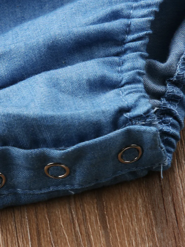 Baby Big Bow Denim Onesie with Headband Set