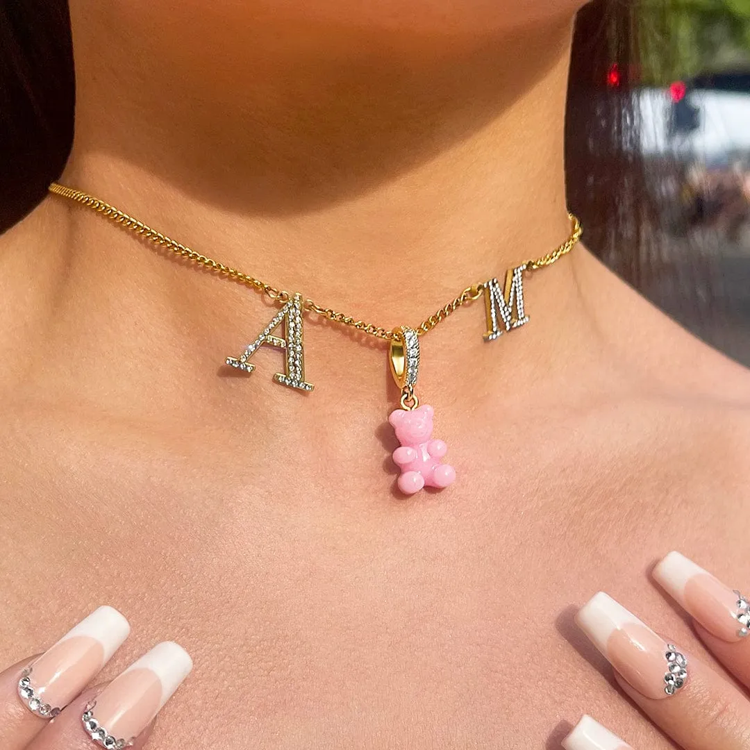 Bear baby initial necklace