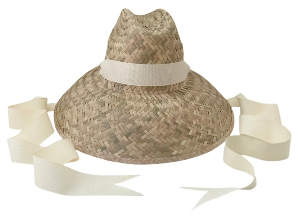 Begonia Sun Hat - Long Ivory Grosgrain Ribbon