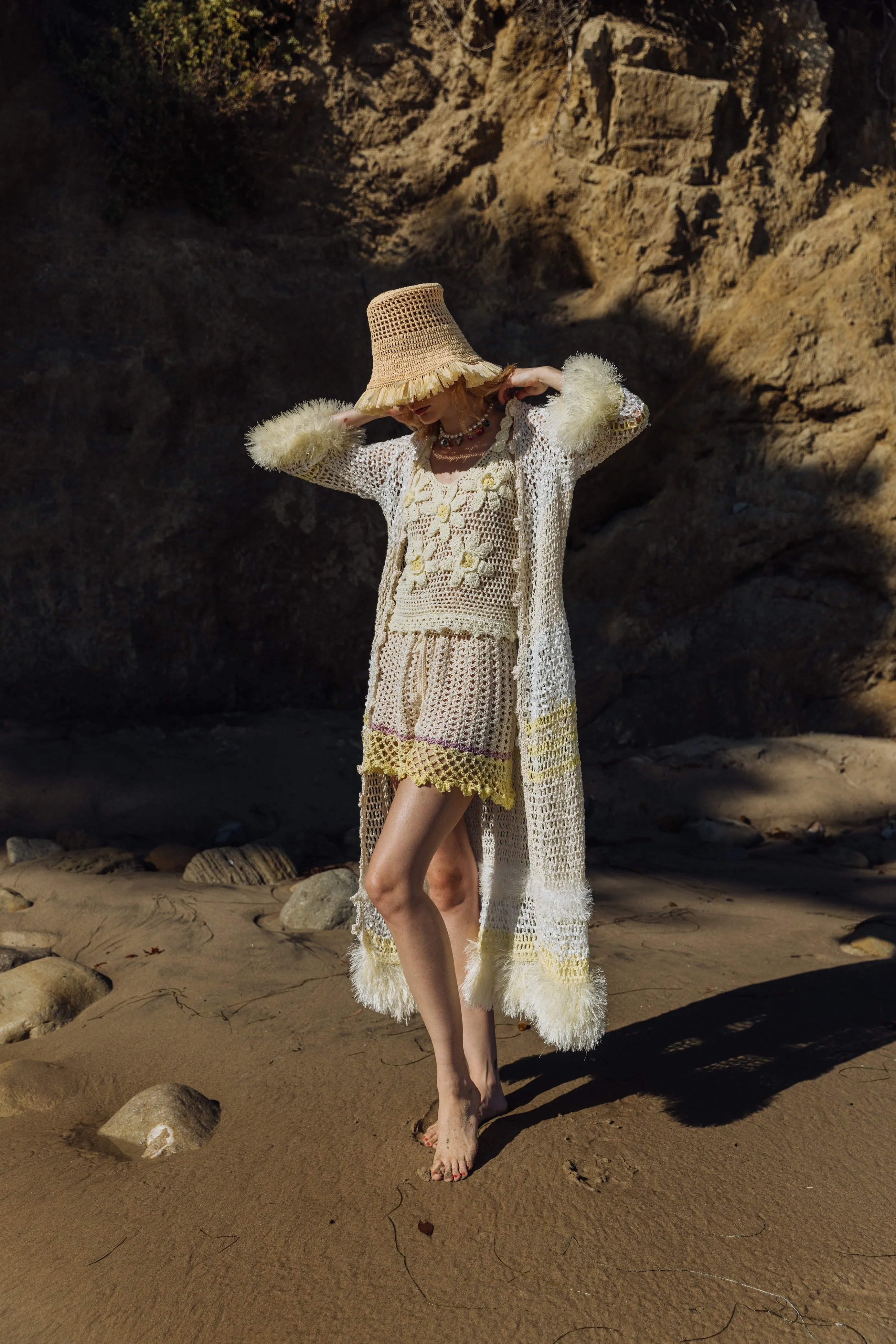 Beige raffia beret hat by Aliya Zhamantayeva