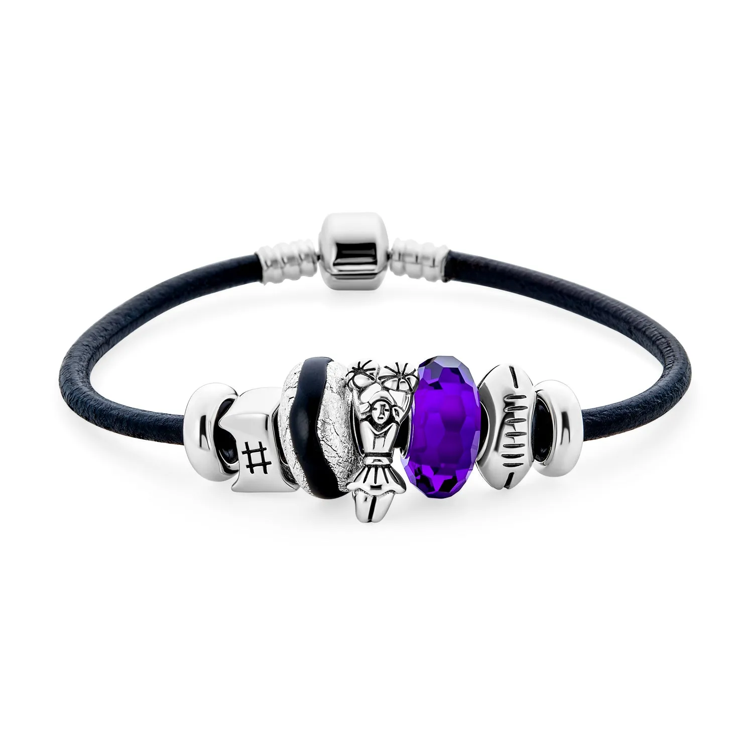 BFF Sister Split Heart Butterfly Leather Charm Bracelet SterlingSilver