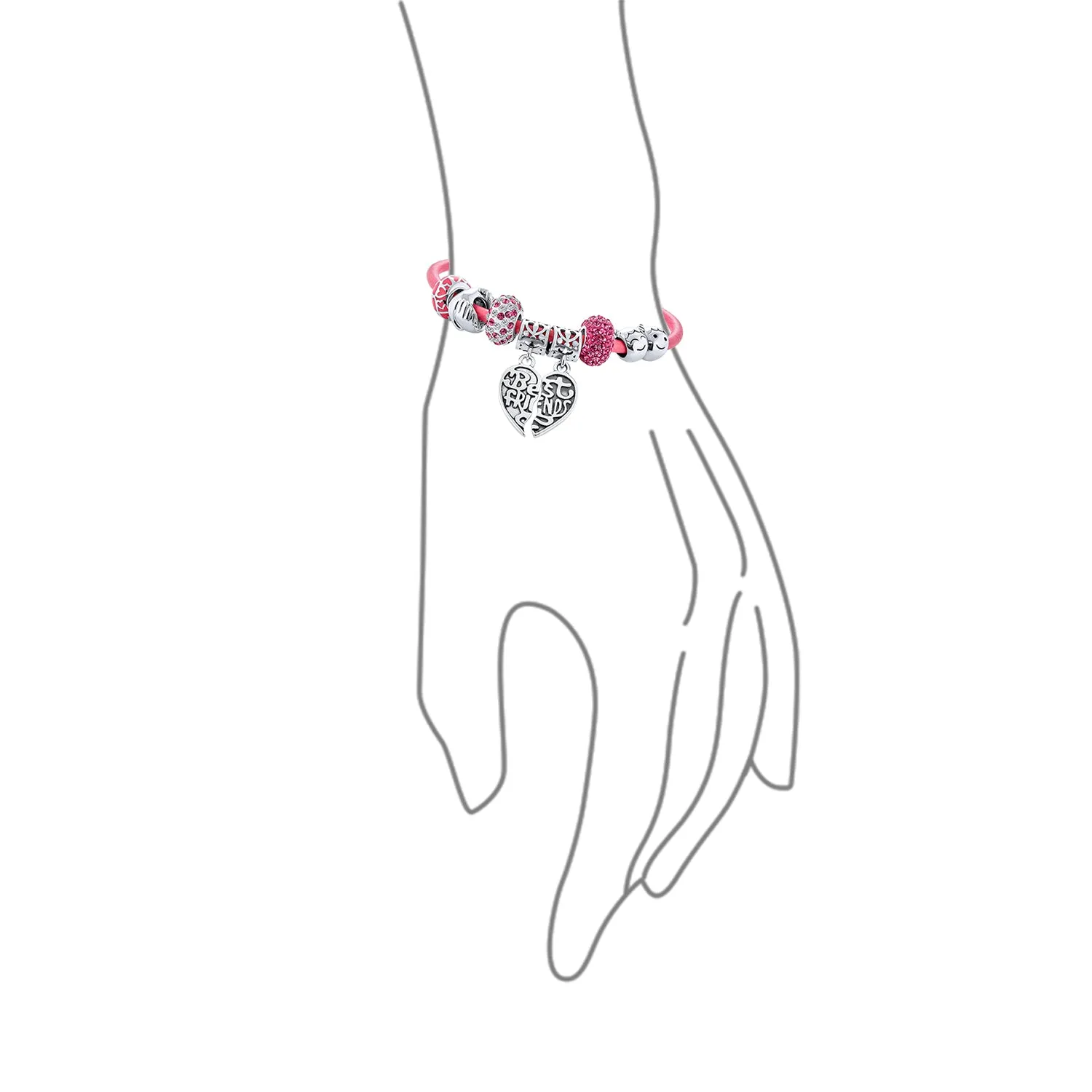 BFF Sister Split Heart Butterfly Leather Charm Bracelet SterlingSilver