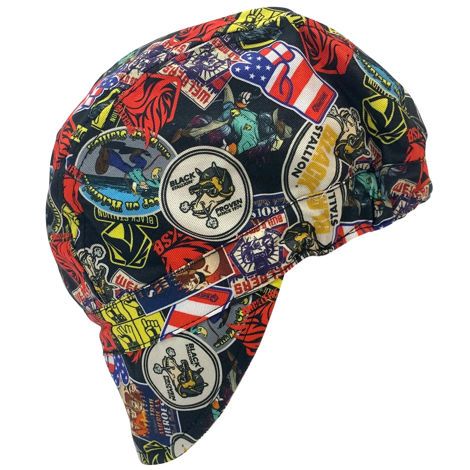 Black Stallion Sticker Collage Cotton Welding Cap & Beanie