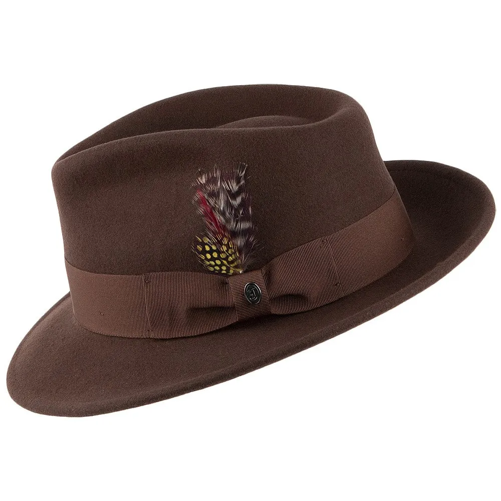 Crushable C-Crown Wool Felt Fedora Hat - Brown