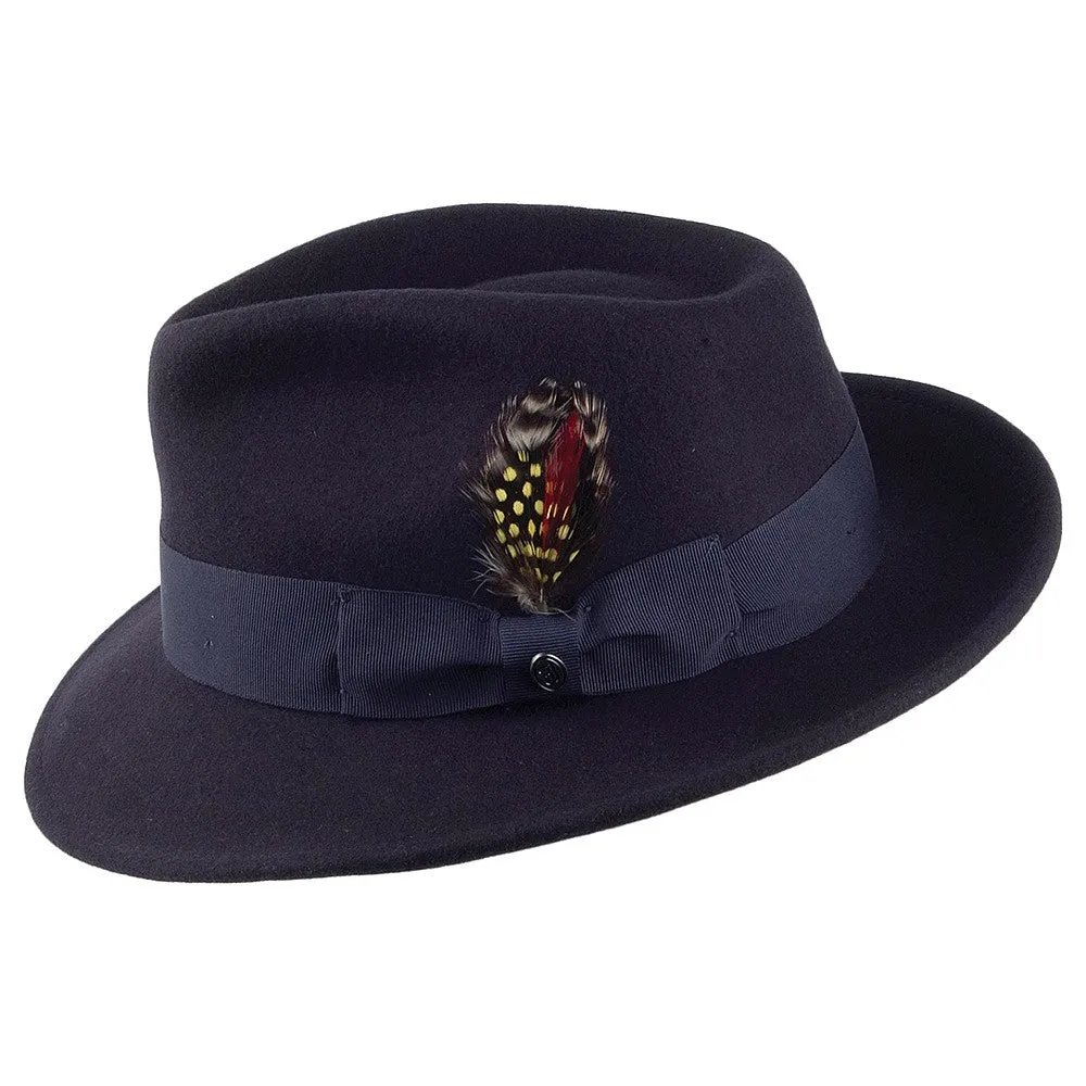 Crushable C-Crown Wool Felt Fedora Hat - Navy Blue