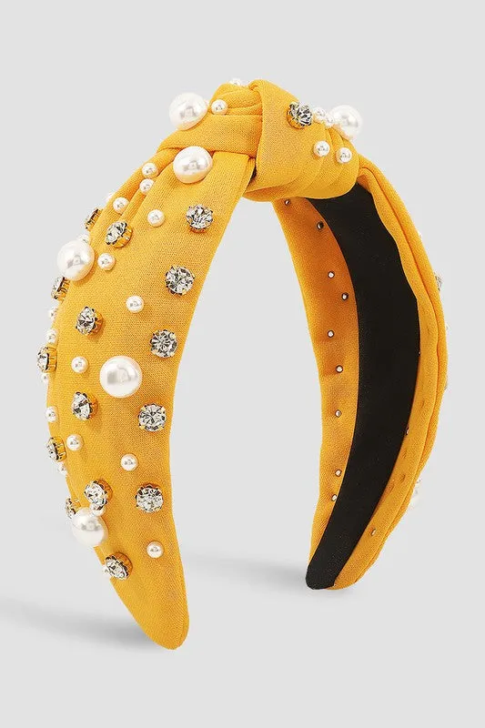 Crystal & Pearl Rhinestone Knotted Headband