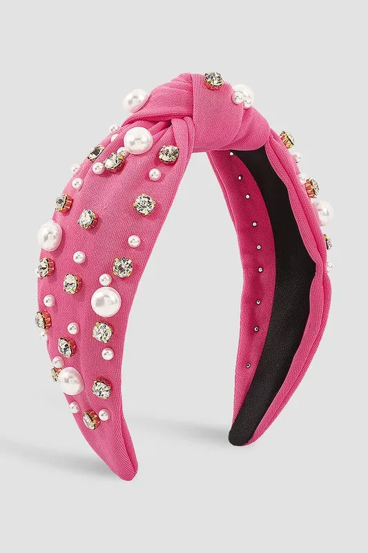 Crystal & Pearl Rhinestone Knotted Headband