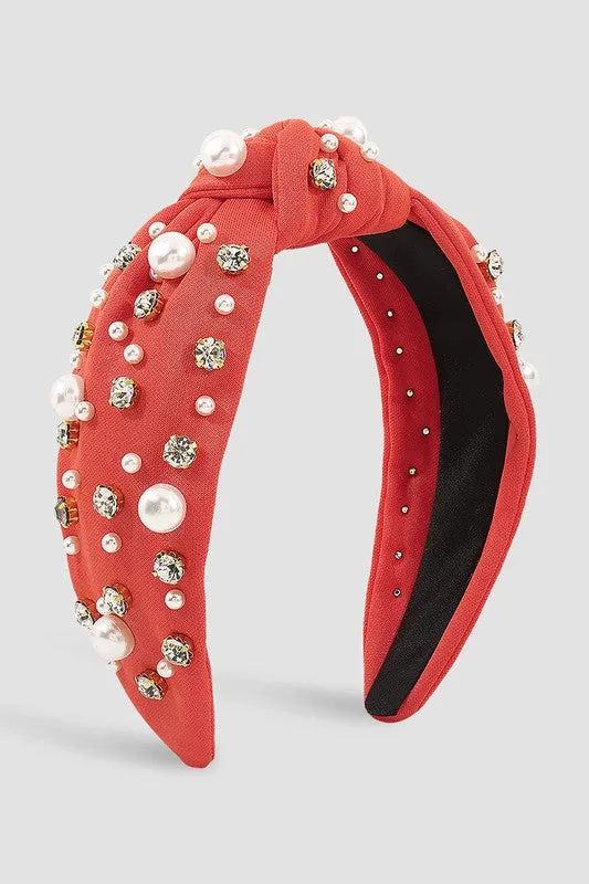 Crystal & Pearl Rhinestone Knotted Headband