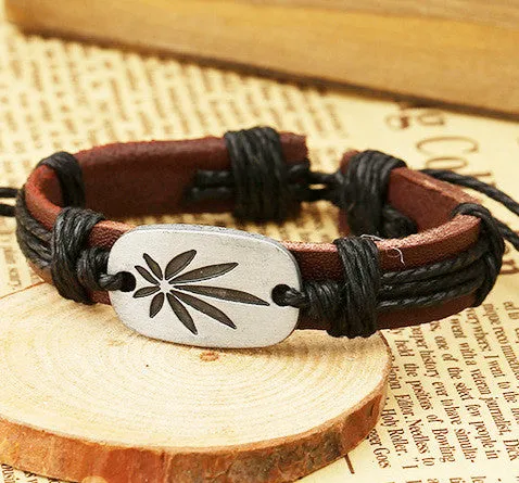 Dank Master Weed Leaf Leather Bracelet