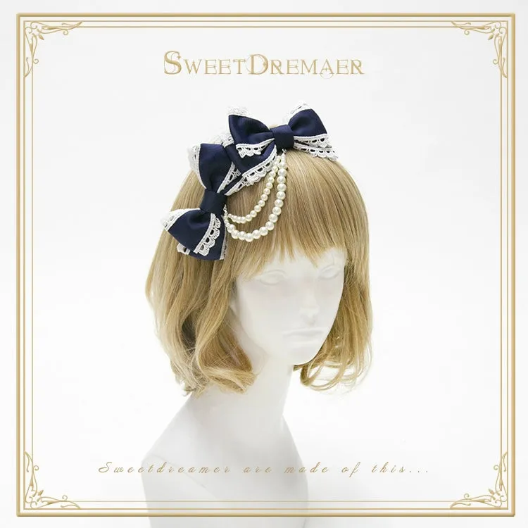 Double Bow Pearl Chain Headband