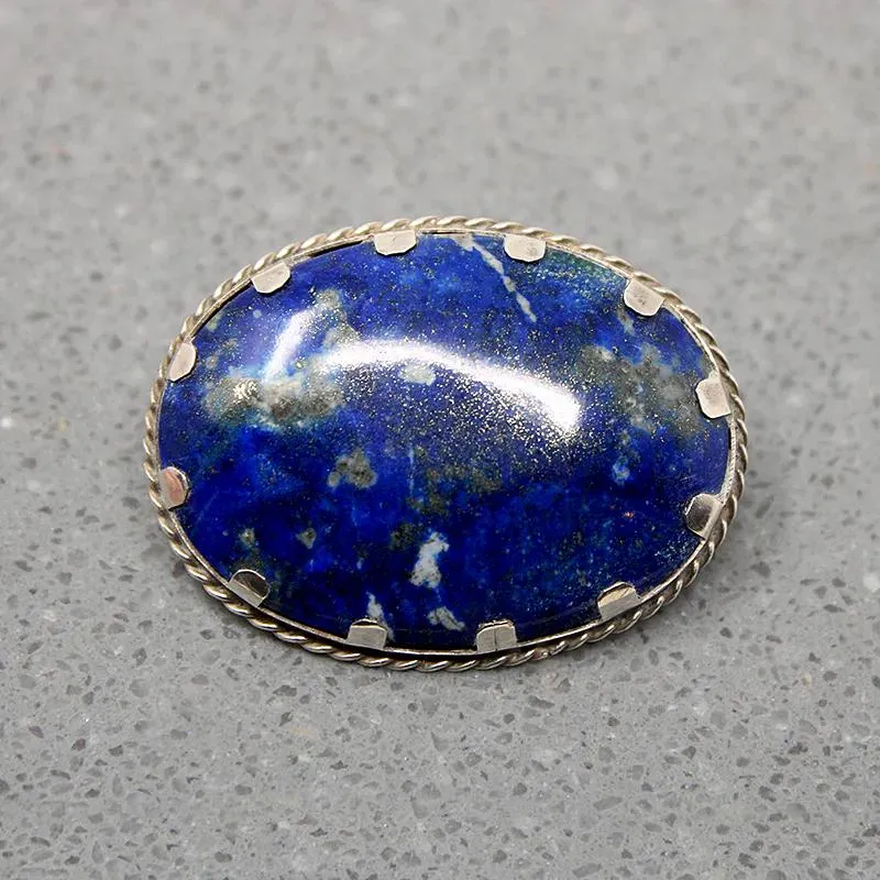 Dramatic Lapis Lazuli Brooch in 950 Silver