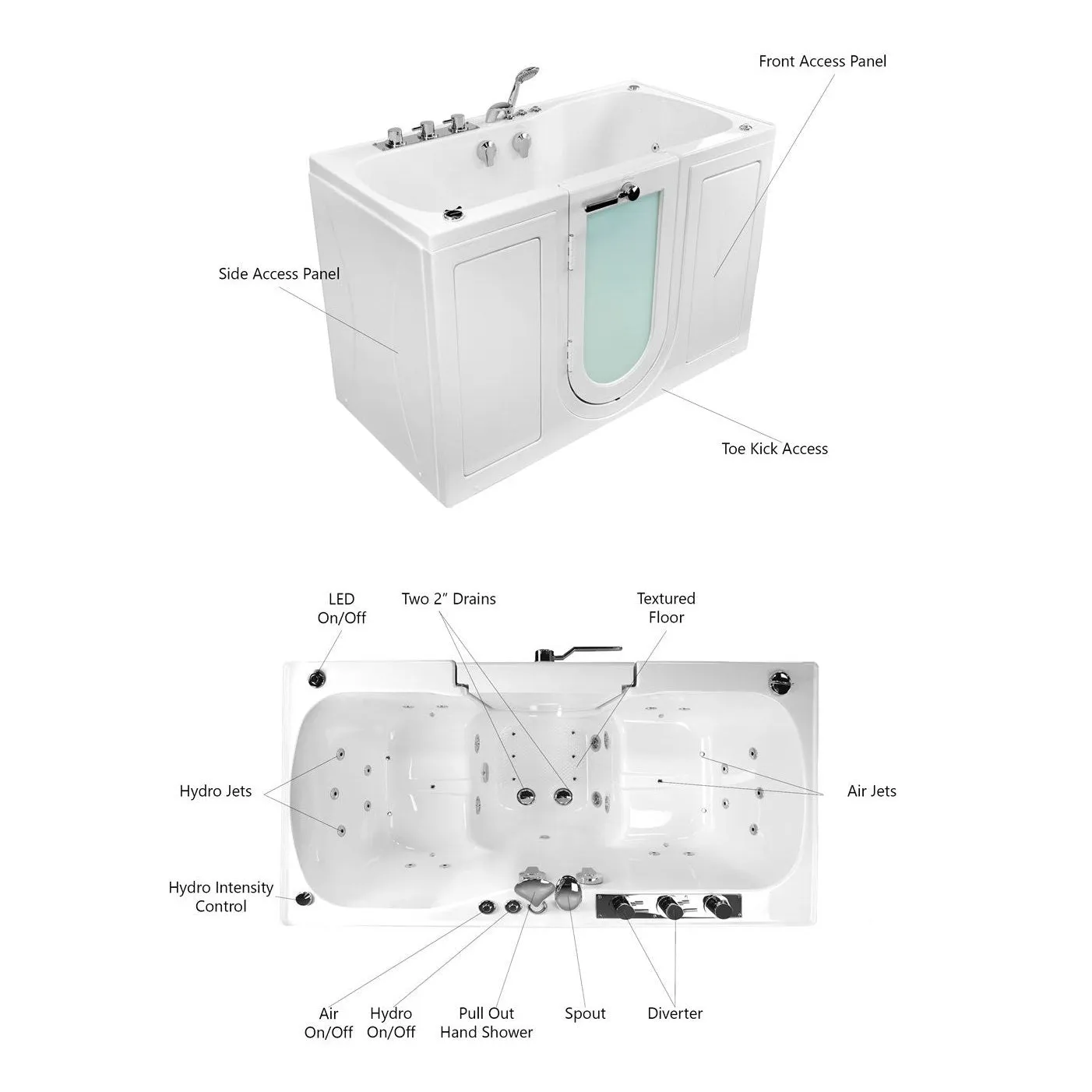 Ella's Bubble Tub4Two - Two Seat Acrylic Outward Swing Door Walk-In Bathtub (31.75″W x 60″L)