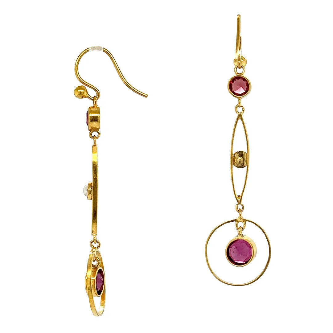 Garnet & Pearl Drop Earrings