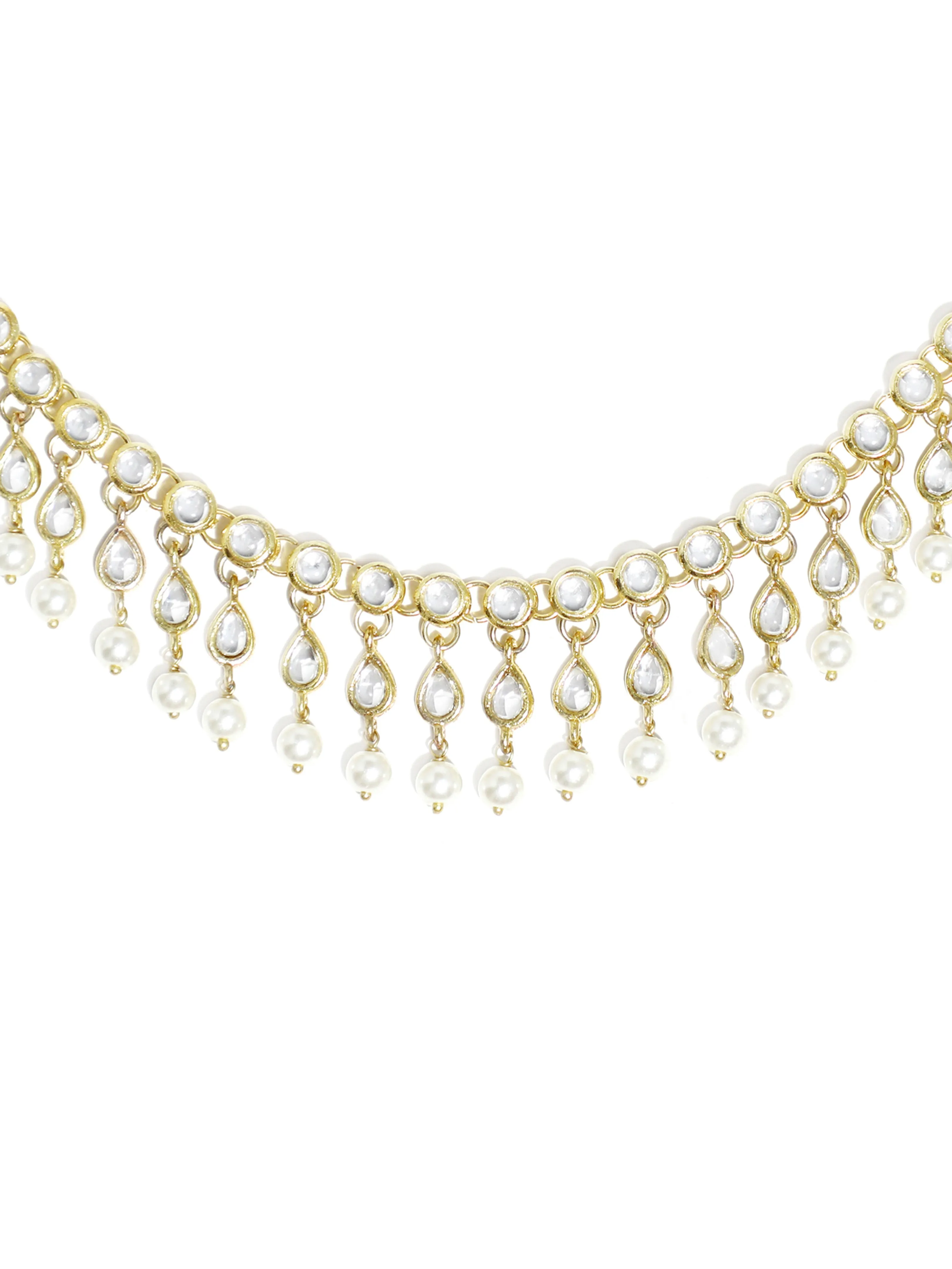 Gold-Plated Kundan & Pearls Studded Anklets