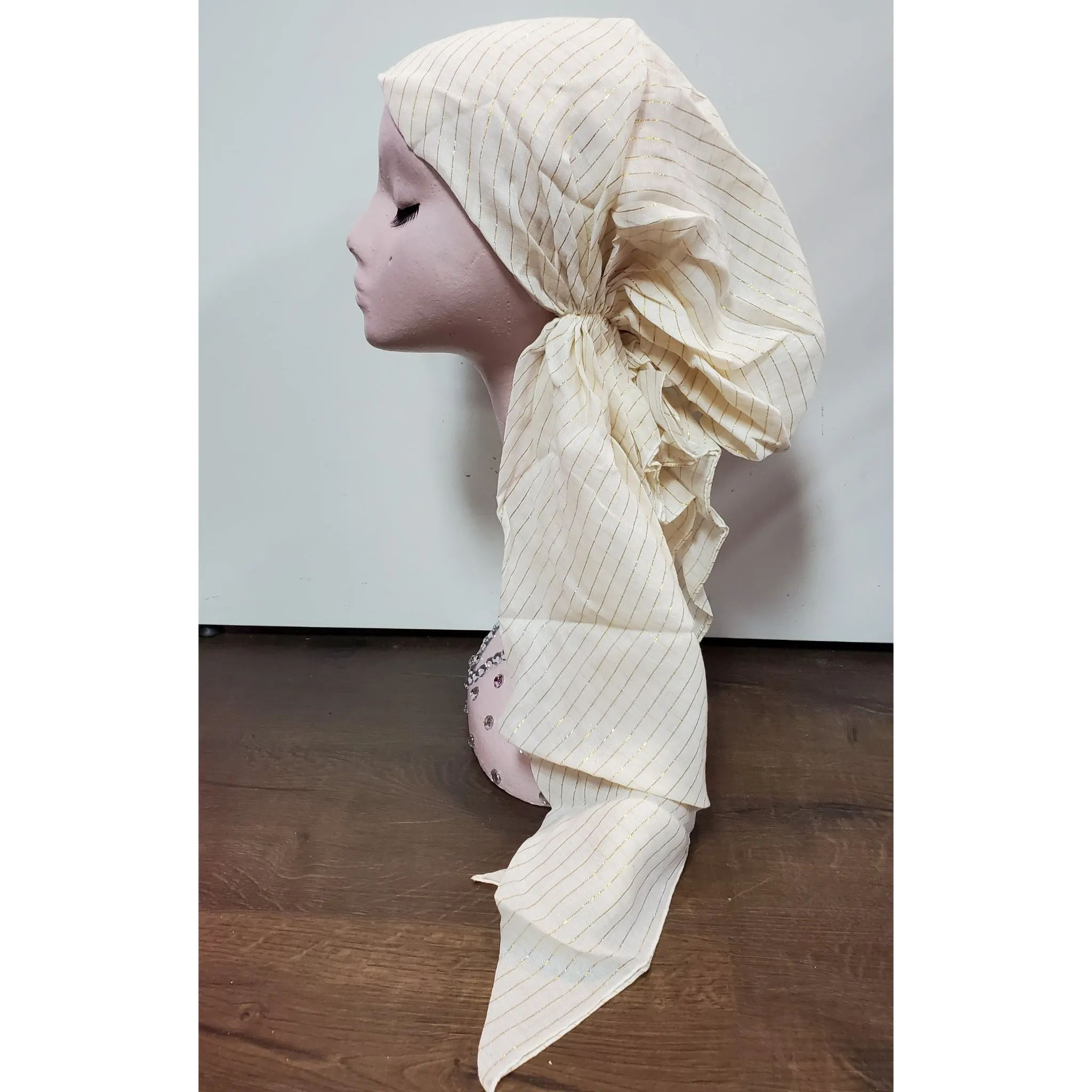 Gold Thread Classic Open Back Pretied Israeli Thicker Cotton Lurex Tichel