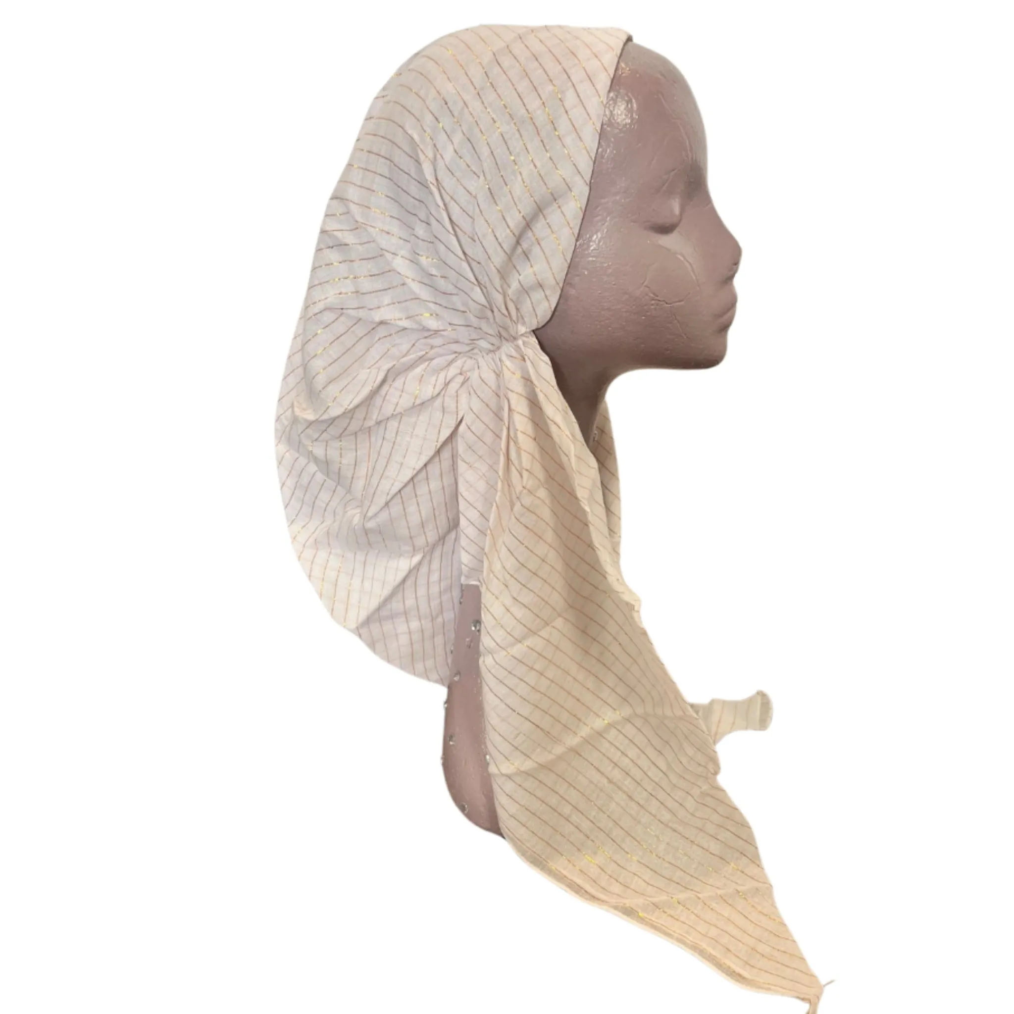 Gold Thread Classic Open Back Pretied Israeli Thicker Cotton Lurex Tichel
