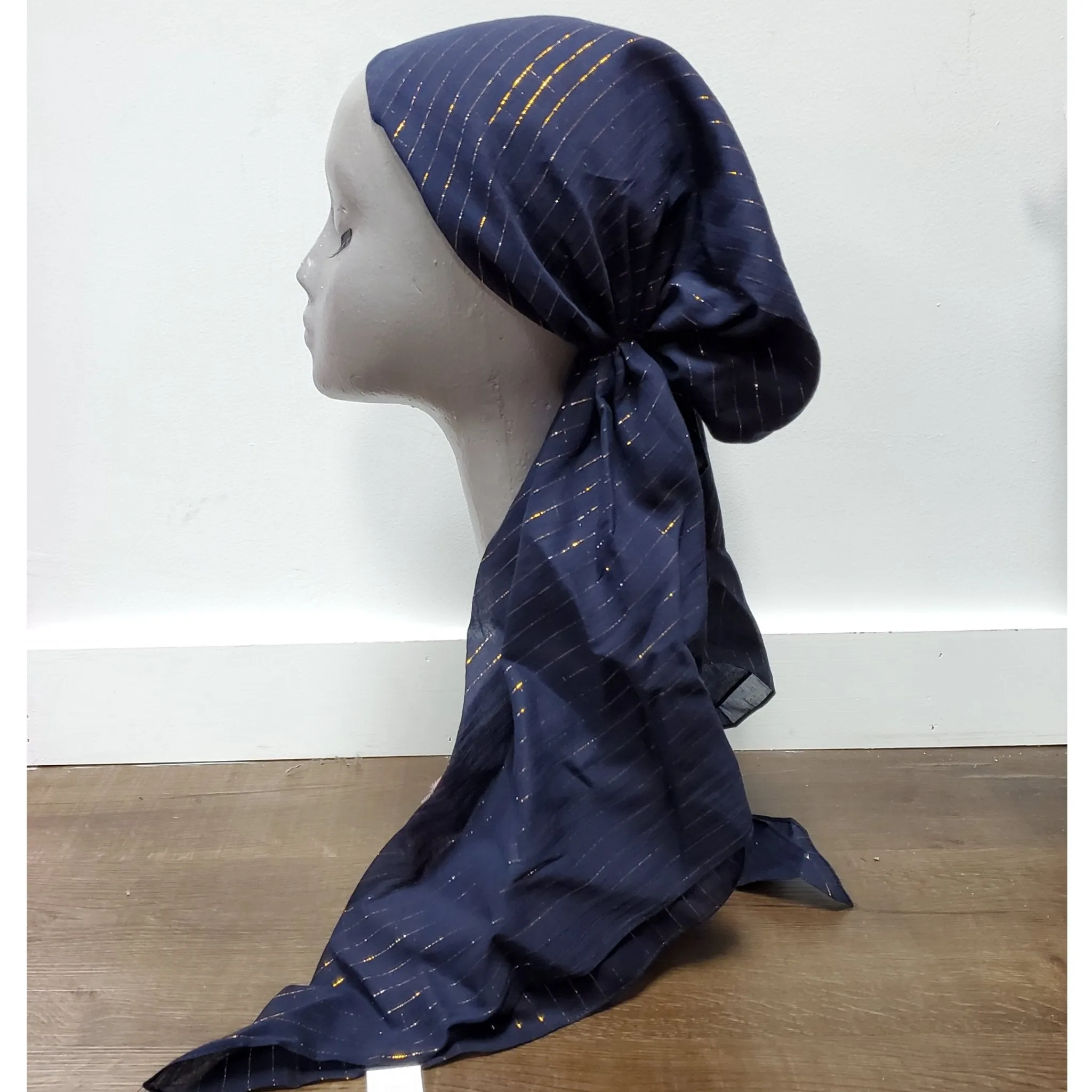 Gold Thread Classic Open Back Pretied Israeli Thicker Cotton Lurex Tichel