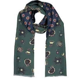 Green & blue floral & dots double face tubular silk scarf