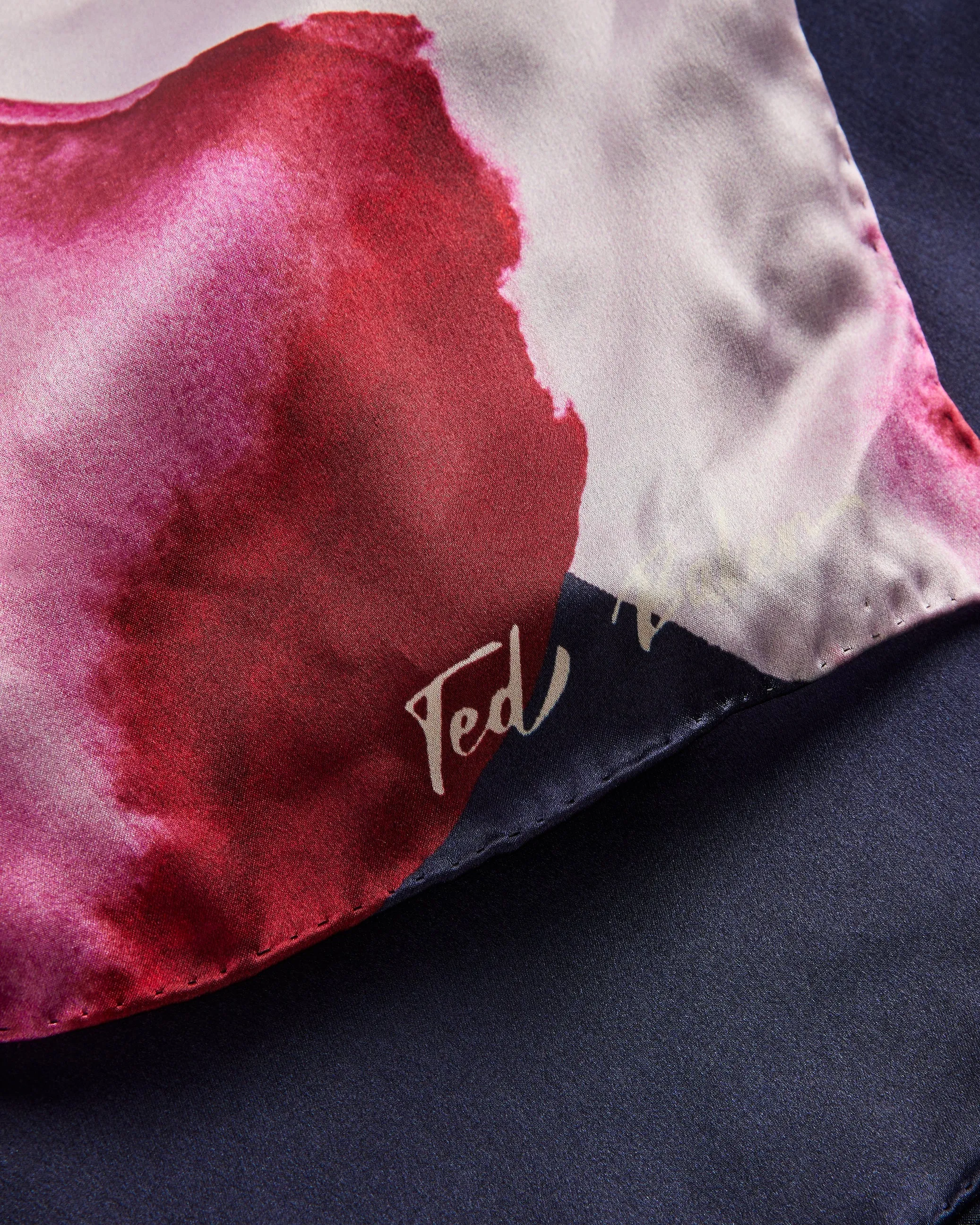 Janices Flower Printed Silk Square Scarf Dk-Blue