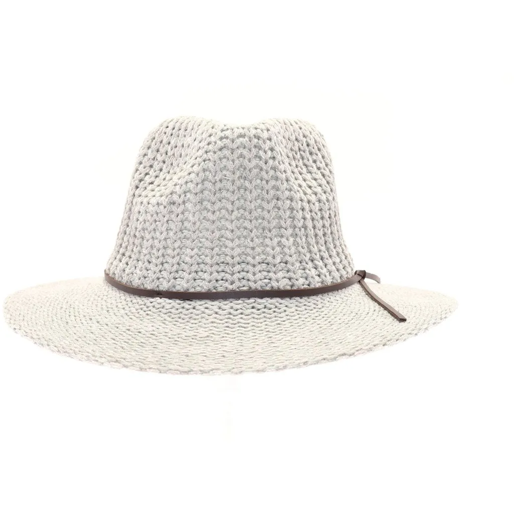 KNIT FEDORA HAT WITH LEATHER CORD