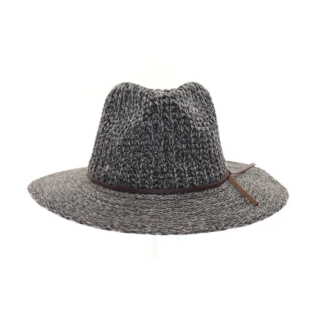 KNIT FEDORA HAT WITH LEATHER CORD