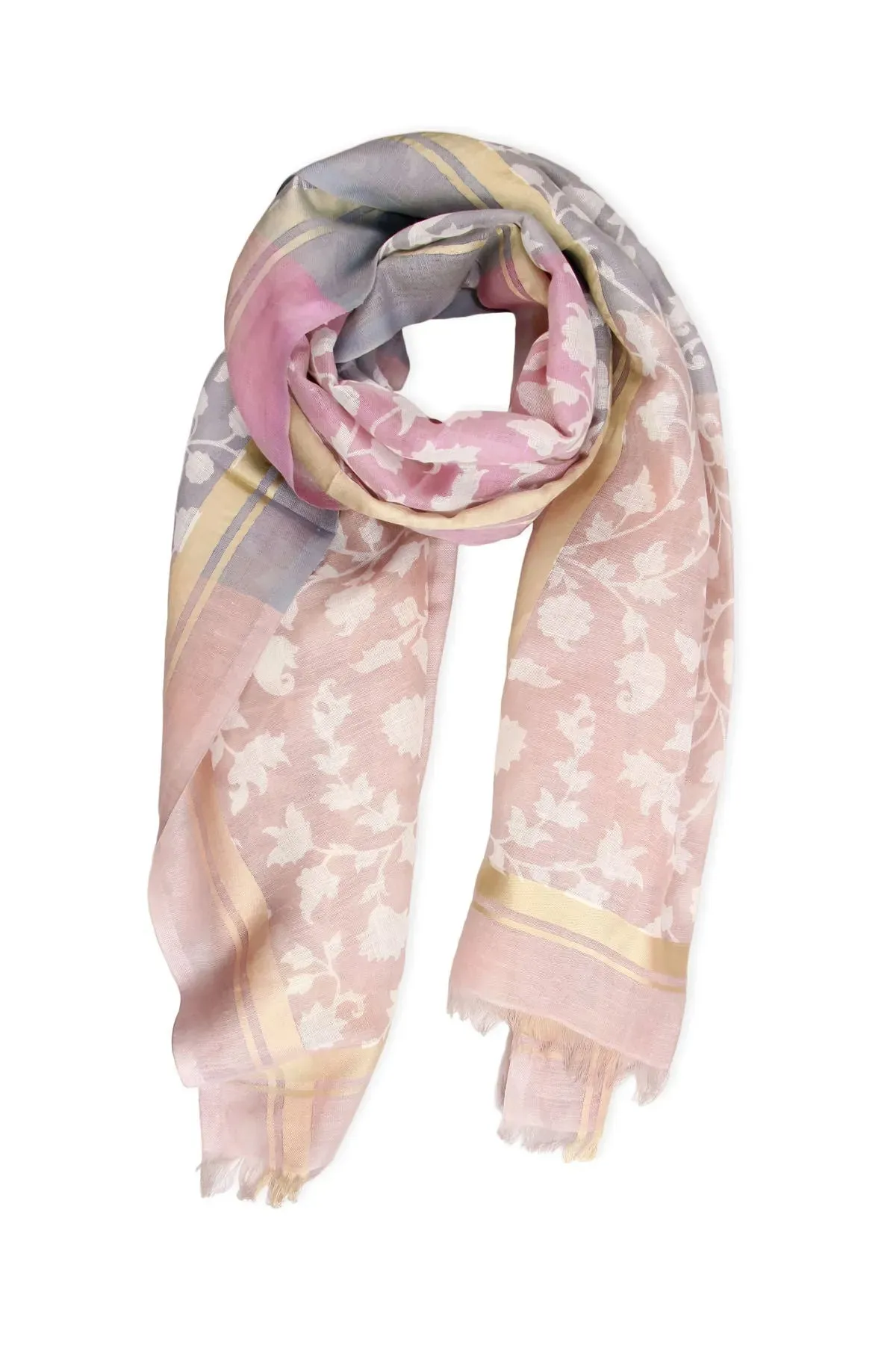 Leaf Embroidered scarf with eyelash fringe
