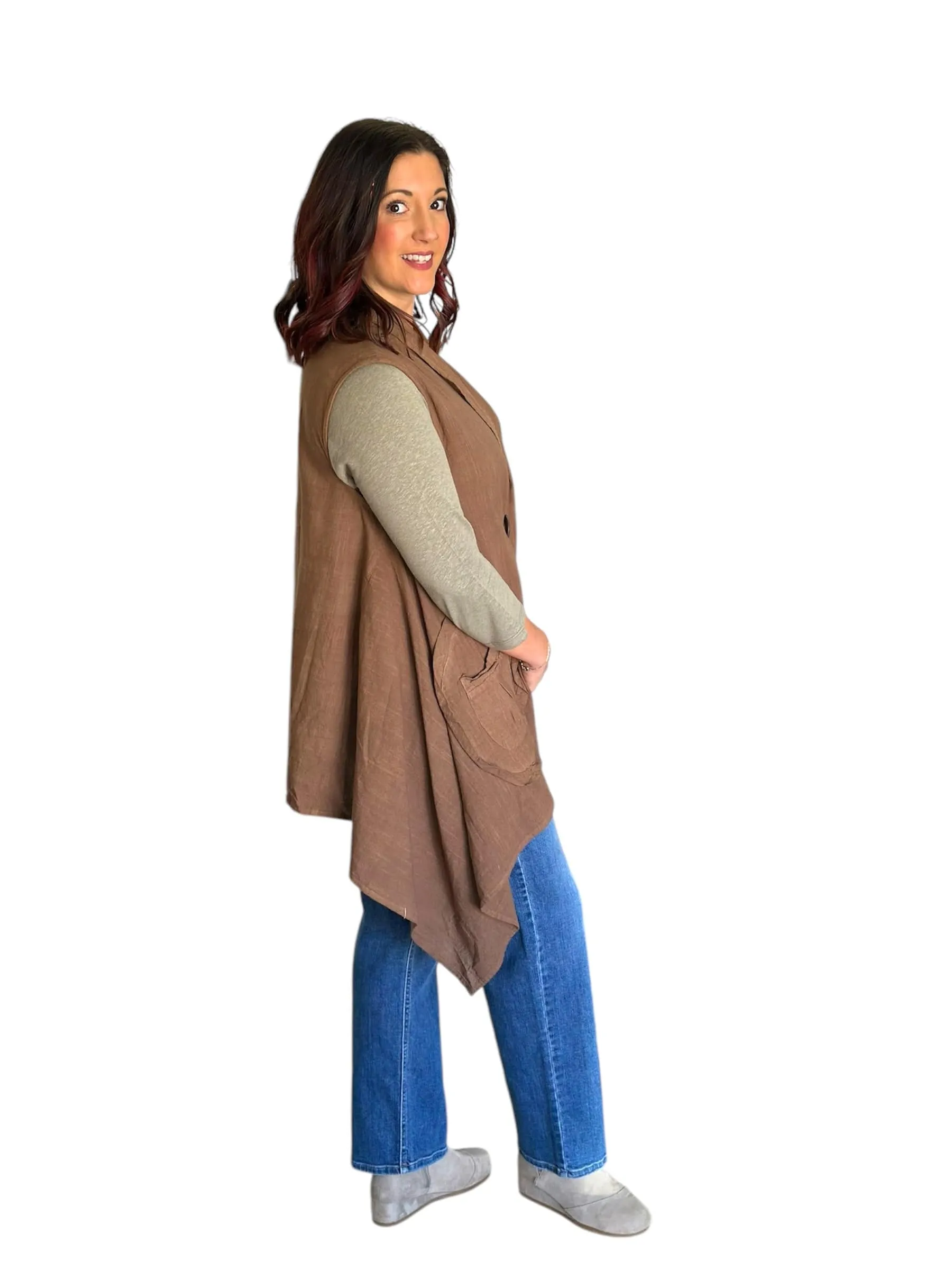 Linen Vest with Button Fashion