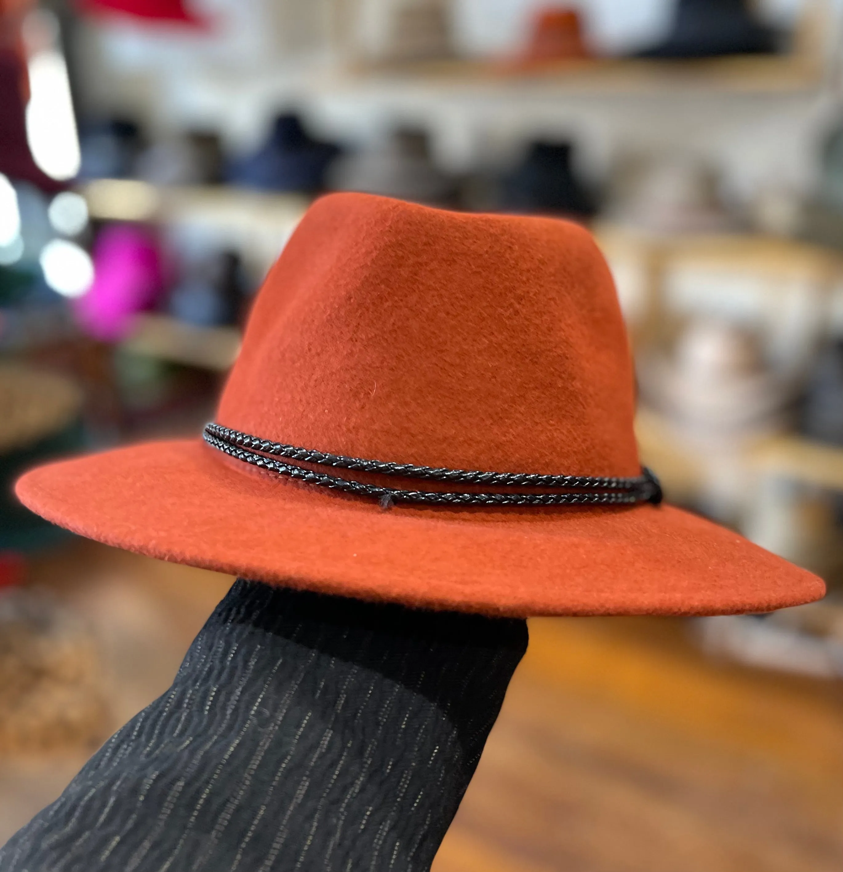 Luxury M by Flechet Teardrop Fedora in Brique - Cashmere/Wool Blend with Elegant Rope Trim