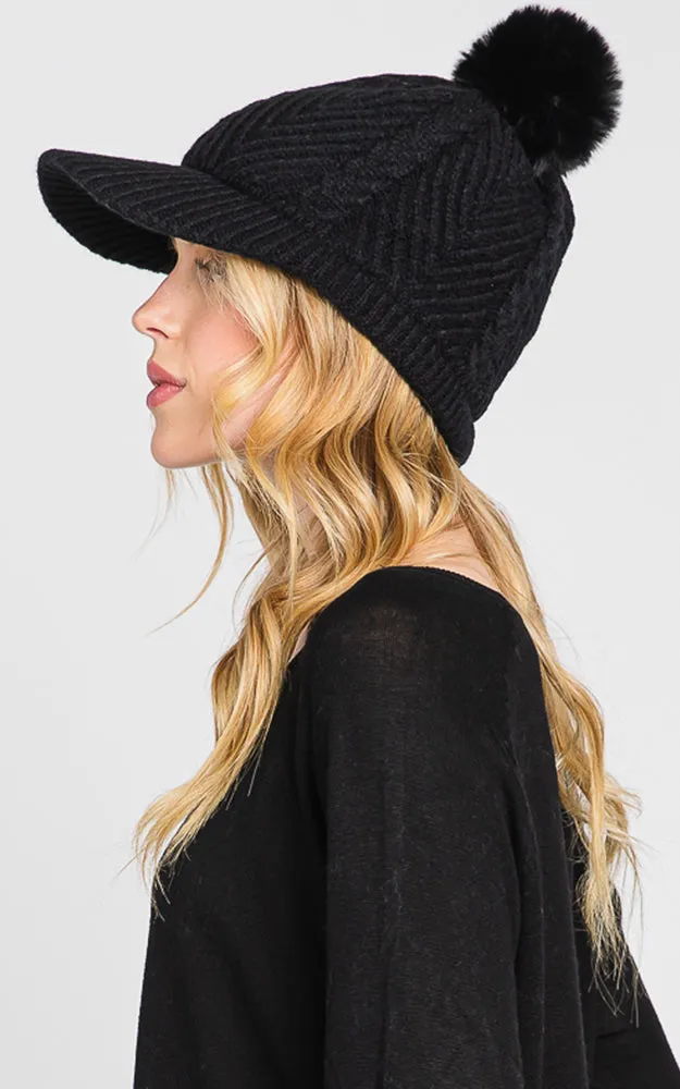MH0143 KNIT CABLE CAP WITH POM POM HATS