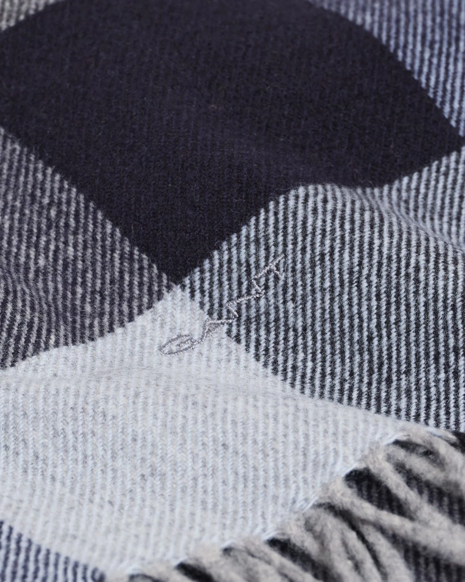 Multi Check Wool Scarf - Grey Melange & Blue