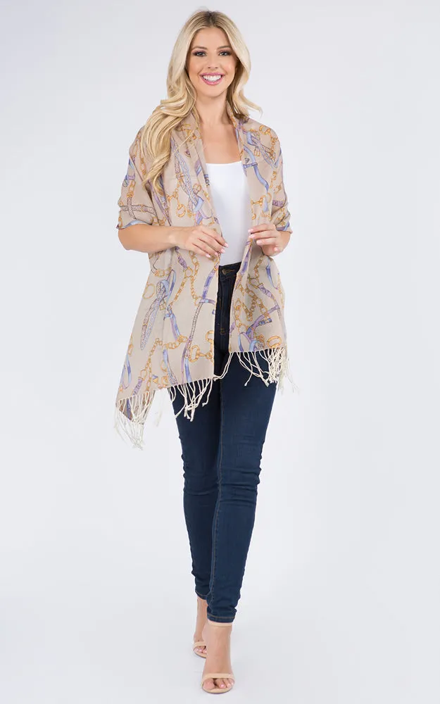 PMW917 100% Wool Chain Print Oblong Scarf w/Fringes