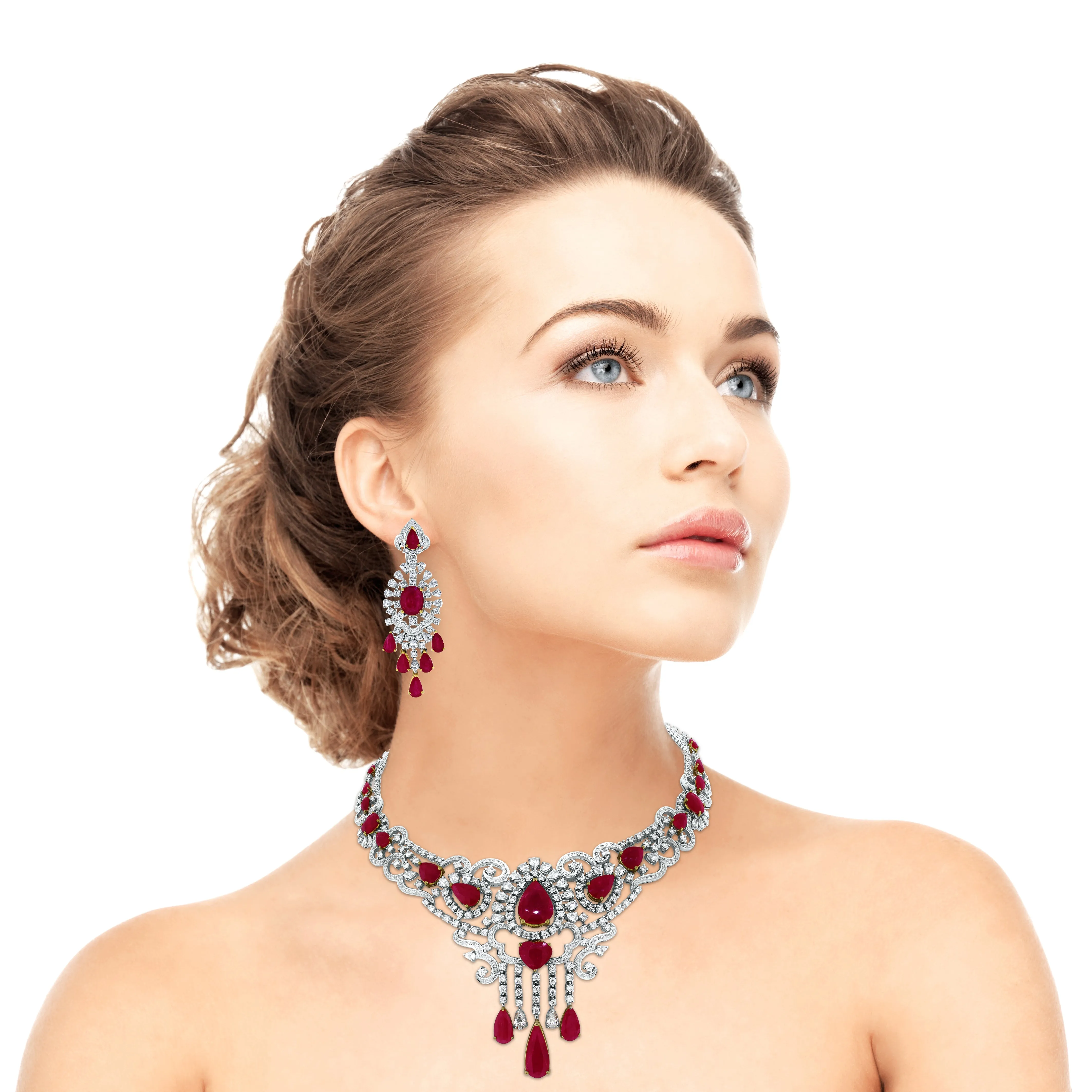 Regalia Ruby & Diamond Suite (82.05 ct Diamonds & Rubies) in White Gold