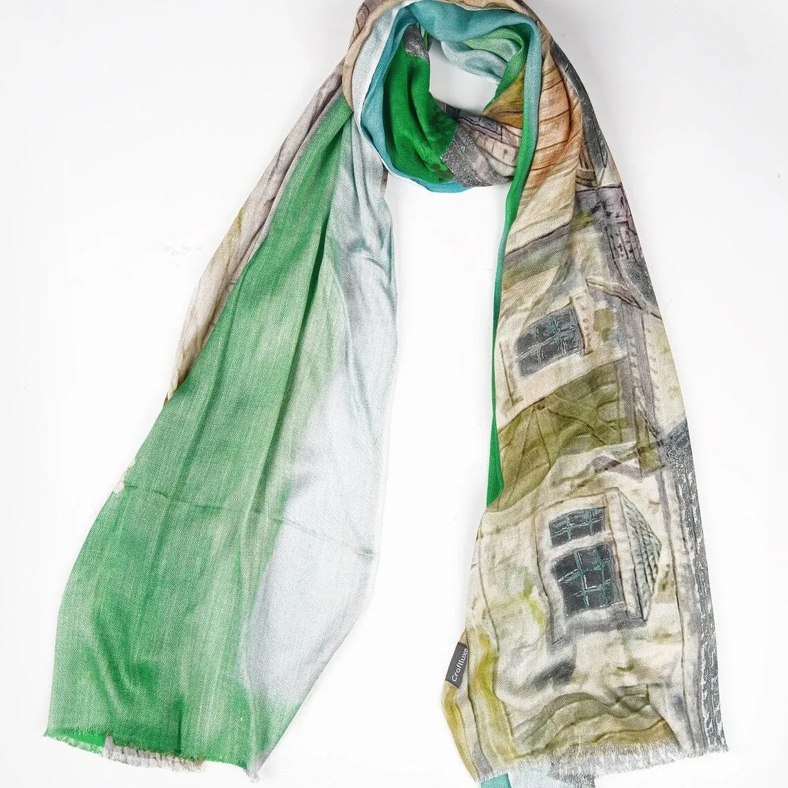 Silk Modal Scarf - Green/Cream | Natural Tones