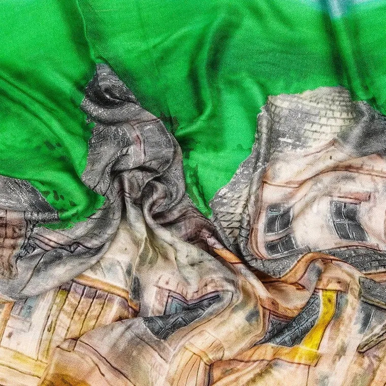 Silk Modal Scarf - Green/Cream | Natural Tones